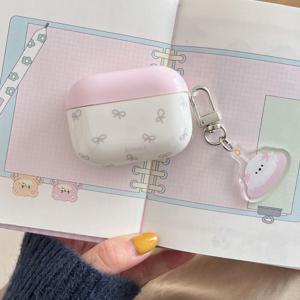 TEMU TPU 이어폰 보호 케이스, 핑크 리본과 귀여운 강아지 펜던트가 있는 충격 방지 커버 - AirPodsPro2/4/3/2용