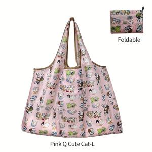 TEMU 카툰 동물 프린트 나일론 옥스포드 패브릭 쇼핑백, 스타일리시하고 매력적인 재사용 가능한 슈퍼마켓 장보기 필수 아이템