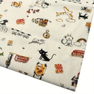 TEMU 1개 동물 시리즈 리넨 원단 - 50x150cm (19.68x59인치) 생동감 넘치는 토끼, 고양이, 꽃무늬 & 런던 브리지 프린트 - 손세탁 전용 재봉틀용, 퀼팅, 테이블보, 쿠션 커버 및 베개 커버 - 장식용 홈 액센트, DIY 재봉틀 소재, 고양이 패턴