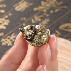 TEMU 고급 구리 조각 귀여운 고양이 손잡이 장식, 황동 미니 조각상, 책상 애완동물 장식, 크리스마스 데코, 친구 선물