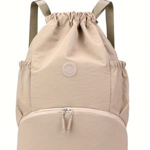 TEMU 남녀 공용 대용량 멀티 포켓 수납 캐주얼 스포츠 가방, 단색 습식/건식 분리 요가 짐 가방 (신발 수납 공간 포함), 수영, 농구, 야외 하이킹에 적합, 드로스트링 잠금 방식.|스트링백팩