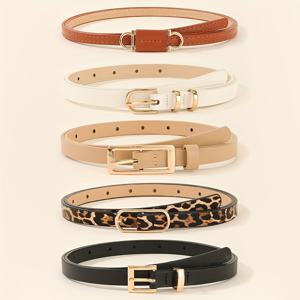 TEMU 여성용 벨트 5개 세트 - 슬림/핏티드 & 프린트 벨트 (드레스, 팬츠, 셔츠용) - 캐주얼 & 웨딩 벨트, 데일리웨어, 파티, 비치룩에 활용 가능 - 스탠다드 사이즈 (플러스 사이즈 제외)