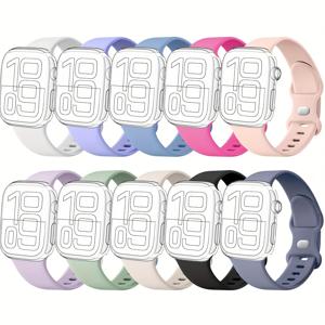 TEMU 애플워치 시리즈 10, 9, 울트라, 8, 7, 6, 5, 4, 3, 2, 1 SE용 실리콘 방수 스포츠 밴드 38mm 40mm 41mm 42mm 44mm 45mm 46mm 10개 세트 - 남녀공용