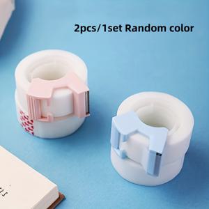 TEMU 커터가 있는 투명 테이프 2개 세트 - 가정 및 사무실용 투명 접착 테이프 - 핑크 및 블루 홀더에 투명 롤 포함 - 오류 수정 및 업무 관리에 적합