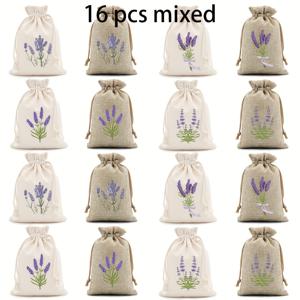 TEMU 16개 라벤더 패턴 린넨 사세트 | 웨딩 답례품, 크리스마스, 할로윈, 부활절, 하누카 선물 포장용 황마 드로스트링 가방