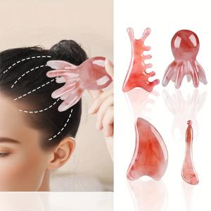 TEMU 4개 세트 얼굴 마사지 휴식 스크레이핑 케어 세트: 얼굴, 눈, 코, 머리 마사지 - 라이트 베이지 케어, 메리디언 마사지 빗 돌핀 헤드 마사지 빗 오징어 마사지 빗