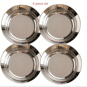 TEMU 2/4개 금속 원형 접시, 소형 접시, SUS304 스테인리스 스틸, 16cm/6.29인치, 디스크 세트, 그릴, 샐러드, 간식, 과일, 에피타이저에 완벽, 내구성 있는 커틀러리 세트, 식기세척기 호환