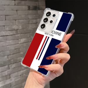 TEMU 폰 케이스: 스타일리시 럭셔리 레드 & 라인 THOM 디자인 갤럭시 S25, S24, S23, S22, S21, S20 FE 울트라 플러스 4G/5G용 - 충격 방지 투명 소프트 백 커버