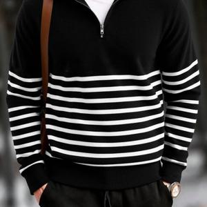 TEMU 1개 V넥 지퍼 스웨터 - 남성용 가을/겨울 캐주얼 스트리트 스타일 V넥 지퍼 풀오버, 편안한 겨울 착용, 내구성 있는 겨울 의류, 니트 스웨터