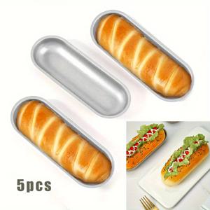 TEMU 5개입 두꺼운 알루미늄 논스틱 롱 베이킹 팬 - 미니 바게트 핫도그 직사각형 빵 및 케이크 몰드, 생일, 밸런타인데이, 크리스마스, 가족 모임, 빵 만들기를 위한 완벽한 베이킹 도구