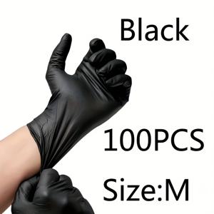 TEMU 100개 다용도 블랙 장갑, 타투, 애완동물 목욕, 미용, 욕실 및 가정일에 적합 - 패셔너블 디자인, 일회용 니트릴 장갑, 다기능 세탁용 패션 장갑