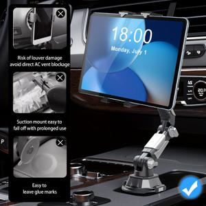 TEMU 폰 및 태블릿 홀더, 높이 조절 가능 (4.7~14인치 태블릿 호환), 최적의 각도를 위한 삼단 조절, 안정적이고 흔들림 없는 내비게이션 마운트