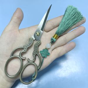 TEMU 1개 빈티지 구리 스테인리스 플로럴 패턴 블루 그린 태슬 가위 - 오른손잡이 자수, 재봉틀, 크로스스티치 전용, 홈오피스 바느질용 가위