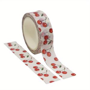 TEMU 과일 테마 와시 테이프 한 롤, 길이 393.7인치, 폭 15mm - 레드 체리 디자인, 스크랩북킹, DIY 공예, 문구류 및 선물 포장용