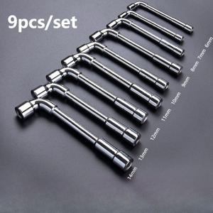 TEMU 6MM에서 14MM까지의 L자형 소켓 렌치 9개 세트 - 육각 소켓이 특징인 자동 수리 도구, 기계공을 위해 설계됨. 철 합금으로 제작되었으며, 거울 펀치와 팔꿈치 소켓 렌치가 포함된 금속 도구입니다.