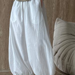 TEMU 여성용 우아한 와이드 레그 팬츠 - 발목 길이 (앵클 ) 테이퍼드 팬츠, 포켓 포함, 벨트 없는 루즈핏, 캐주얼 & 포멀 웨어, 사계절 맥시 길이, 논스트레치 소재 (세탁기 사용 가능) - 테일러드 우아한 라인 - 팬츠