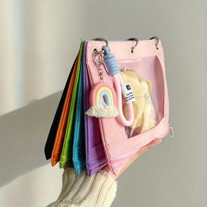 TEMU 무지개 6색 옥스포드 천 3홀 바인더 파우치와 무지개 액세서리 및 끈 - 사무실, 학교, 가정용 내구성 PVC 문서 정리함 - 옵션, 학용품, 재미있는 디자인, 튼튼한 구조