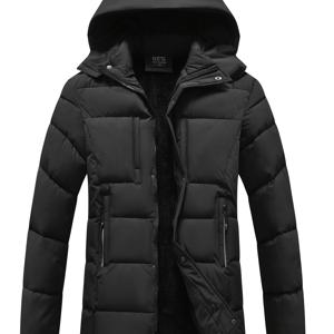 TEMU 남성용 미드 기장 패딩 코트, 탈착식 후드, 인조 소재, 겨울 작업복 재킷, 다중 지퍼 포켓 및 인조 방풍 커프스