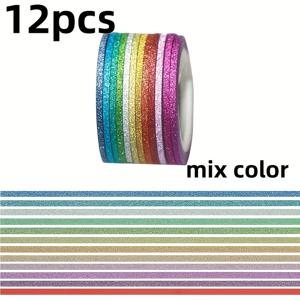 TEMU 12개 글리터 와시 테이프 세트, 3mm x 5야드, 메탈릭 포일 글리터 특징. 장식 공예, 미술 프로젝트, 스크랩북, 저널링, 선물 포장, 할로윈 및 크리스마스용 수제 카드 제작에 적합.