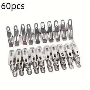 TEMU 60개 스테인리스 스틸 빨래집게 - 헤비듀티 미끄럼방지 금속 핀, 세탁, 속옷 & 양말용 | 내구성 강한 녹 방지 실내/외 사용 강력 그립 걸이 핀 | 모던 디자인 세탁 액세서리, 빨래집게