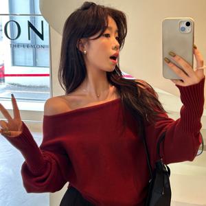 TEMU 여성용 오프숄더 풀오버 스웨터, 가을/겨울 한국식 우아한 긴팔 가디건|블라우스|가디건|여성블라우스