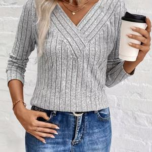 TEMU 한국 스타일의 게으른 스타일 필수템! 세련된 V넥 크로스 골지 탑!