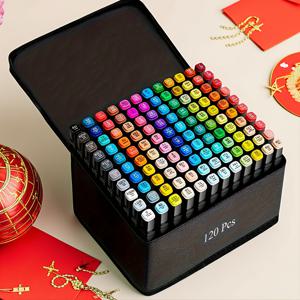 TEMU 80/120 듀얼 팁 드로잉 마커 세트 (학용품), 전문가용 컬러 펜, 사무실, 디자인, 쓰기 교정, 학생 및 성인용 컬러링 및 아티스트의 일러스트를 위한 영구 스케치 애니메이션 마커
