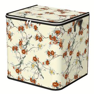 TEMU 1팩 꽃과 새 패브릭 큐브 수납함 - 플립탑 뚜껑, 접이식 직사각형 바구니, 옷 및 계절 장식용 - 공간절약형, 패브릭, 15×17.7×17.7인치, 침대 밑 수납