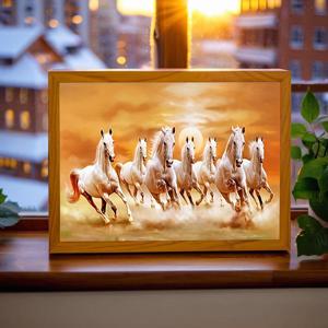 TEMU 붉은 해를 배경으로 7마리의 흰색 말들이 달리는 캔버스 아트 프린트, 액자 없는 벽 장식, 거실, 침실, 사무실 또는 카페에 적합, 30.48X40.64 Cm, 생생한 오렌지 및 노란색 톤, 말 애호가를 위한 완벽한 선물.