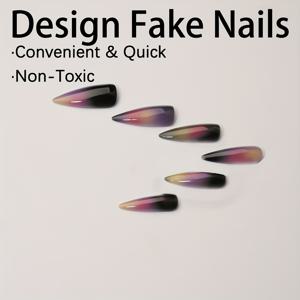 TEMU 24개 세트 롱 프레스온 네일 - 오버사이즈 티어드롭 그라데이션 광택 네일, Y2K 또는 심플 엘레강스, 파티 웨딩 데일리 웨어용