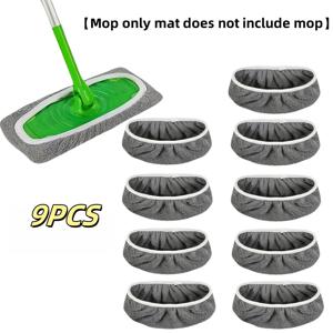 TEMU 9개입 고강도 재사용 가능한 대형 청소용 패드 - 소형 물걸레용 세탁 가능 습식/건식 청소패드, 고흡수력, 그레이 & 그린 (대부분의 물걸레통 호환)|물걸레청소기