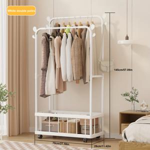 TEMU 스탠딩 모바일 옷걸이대 - 강력한 다기능 의류 수납장, 옷걸이봉 & 후크 포함 - 공간절약형 옷, 신발, 침구 정리용 - 견고한 금속 프레임, 소형 아파트, 기숙사, 침실 정리용