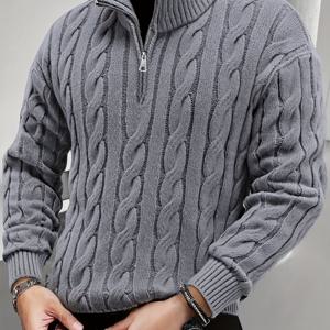 TEMU 반개방형 칼라가 트렌디한 남성용 스웨터입니다. 가을, 겨울철 야외 캐주얼 웨어에 완벽합니다.