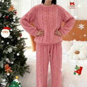 TEMU 신상 가을/겨울 컬렉션, 달콤한 한국 스타일의 두꺼운 따뜻한 라운지웨어 세트