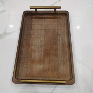 TEMU 황마 나무 트레이, 골드 손잡이, 고급스럽고 빈티지 스타일, 거실 또는 현관 테이블에 작은 물건 정리하기에 완벽합니다. (비접촉식)