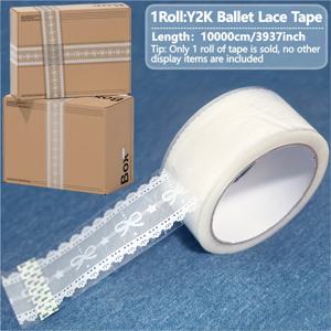 TEMU 45MM 폭 3937인치 발레 화이트 레이스 투명 테이프 - 선물 포장 및 상자 포장용 클리어 실링 테이프, 플라스틱 표면과 호환, 우아한 프레젠테이션에 적합, 선물 포장 테이프 | 장식 테이프 |