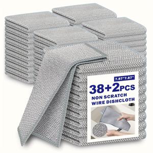 TEMU 40개입 스크래치 방지 와이어 행주, 향상된 2중 레이어 행주, 습식 및 건식 사용 모두에 적합한 다용도 와이어 설거지 헝겊, 냄새 없는 세탁 가능한 행주, 조리 기구, 싱크대, 식기용 스크러버 청소 패드|사각싱크볼