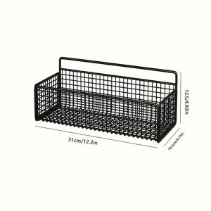 TEMU 대형 철제 주방 벽걸이 수납 선반 - 드릴 없이 설치 가능, 주방용품 및 병 보관용 후크 포함 - 공간 절약형 내구성 디자인, 모던 주방 벽걸이 정리대 | 그리드 디자인 선반 | 드릴 없이 설치, 주방 정리 및 수납, 아파트 생활