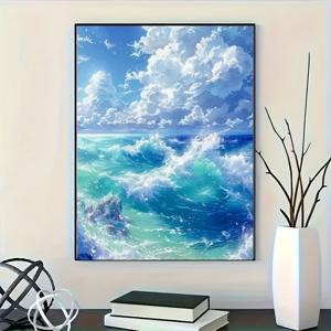TEMU 새로운 인기 5D 페인팅 키트 - 오션 스카이 - 자연 풍경, 원형 풀 드릴 프레임리스 아트워크, 창의적인 가정 및 사무실 벽 장식 아이템, 크리스마스 선물