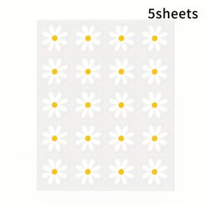 TEMU 화이트 앤 골드 꽃무늬가 특징인 귀여운 데이지 스티커 100개 5장 세트. 휴대폰, 노트북, 물병, 폰 스티커, 노트북 장식, 공예, 감성 스티커, 폰 케이스 데칼에 완벽합니다.