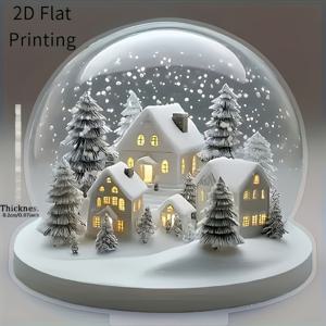 TEMU 2D 플랫 - 2D 스타일 겨울 장면 탁상 장식, 눈이 내린 마을 & 소나무 아늑한 코티지 레진 수집용 피규어, 독특한 크리스마스 선물, 축제 분위기의 홈 오피스 장식, 배터리 불필요, 실내 및 실외 사용, 만화 테마