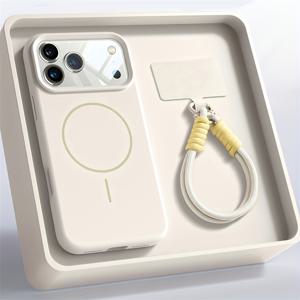 TEMU 휴대폰 케이스 - 오렌지색 자석 휴대폰 케이스, 팔찌 디자인, 아이폰 17 Pro Max, 16, 15, 14, 13, 12, 11 Pro Max, 16, 15 Plus 호환, 부드러운 액체 스트랩 보호 기능 포함