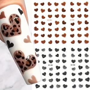 TEMU 4장 3D 하트 & 네일 스티커 - 브라운/퍼플/블랙 PVC 광택 러브 하트 & 프린트 네일 데칼, 셀프 스티커 네일 아트, 여성 매니큐어, 발렌타인데이 네일 용품, 귀여운 임시 네일 장식