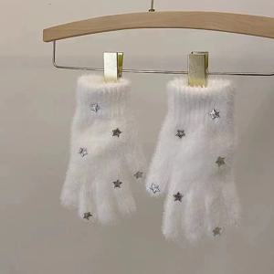 TEMU 1쌍 여성용 겨울 방한 방풍 플러시 장갑 - 플러피 스타 & 원핸드 조작 기능, 사이클링/운전용 - 부드럽고 탄력 있는 핸드 워머 장갑, 크리스마스 선물용 아늑한 야외 추위 방지 장갑 (스마트폰/패션 안경 호환)