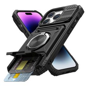 TEMU 아이폰 17 16 15 14 13 12 11 프로 맥스 플러스 에어 시리즈용 숨겨진 듀얼 카드 슬롯 폰 케이스, 내장형 카드 슬롯과 금속 360° 회전 스탠드, 충격 방지 헤비듀티 하드 쉘 보호 케이스|폰케이스|아이폰케이스|파우치