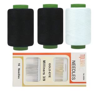 TEMU 19개 재봉실 세트: 검정색 재봉실 2롤 + 흰색 폴리에스터 실 1롤 + 손바느질 바늘 16개, 가정에서 손바느질하기 편리한 실용적인 조합