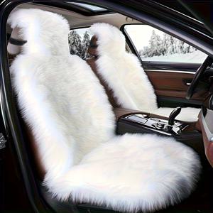 TEMU 겨울용 자동차 시트 쿠션 - 플러시 인조 양가죽 커버, 부드러운 폼 충전재, 보온 및 미끄럼 방지 운전석/조수석 쿠션, 휴대 및 압축 가능, 탈착식 커버 포함