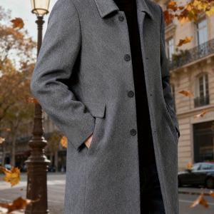 TEMU 세련되고 우아한 솔리드 컬러 트렌치 코트 남성용. 두껍고 따뜻한 미드 레인지 디자인, 라펠 칼라, 우아한 싱글 브레스트 버튼이 특징이며, 비즈니스, 소셜, 여행, 야외 활동 및 일상복에 적합합니다.