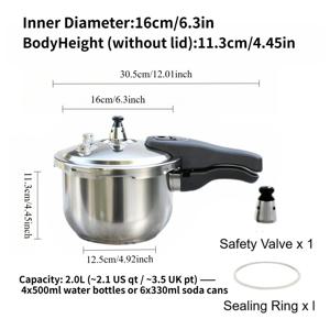 TEMU 1개 HCX 스테인리스 스틸 압력솥 16cm 외부 뚜껑 포함 - 내구성 강한 201 스테인리스 스틸 빠른 조리 냄비, 1-2인용 / 스토브 호환, 수프, 야채, 쌀 및 고기용 소형 압력솥|밥솥