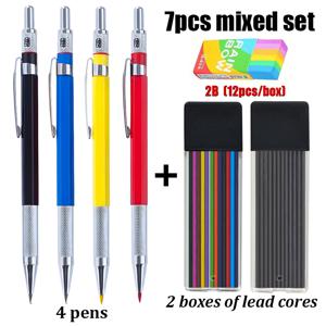 TEMU 4색 미끄럼 방지 자동 연필 7세트 | 2B 색상 리필 심, 쉽게 부러지지 않음, 전문가용 미술 페인팅, 엔지니어링 드로잉, 사무용 문구류에 적합 (펜 4개 + 리필심 2개 상자 + 지우개 1개)